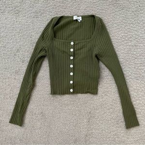 & Other Stories Cropped Green Button Up Shirt - Size S